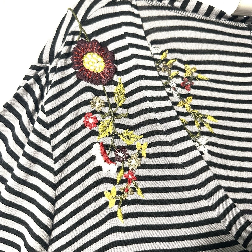 Soft Surroundings‎ XL Stripe Embroidered Floral Tunic Top Sharkbite Lagenlook - Picture 4 of 12